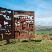 sculpture in iron on the top of a hill near Langholm, Scottish Borders a memorial to the poet Hugh MacDairmid